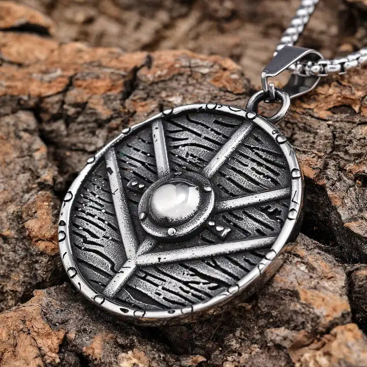Viking Shield Pendant | Antique Stainless Steel Necklac