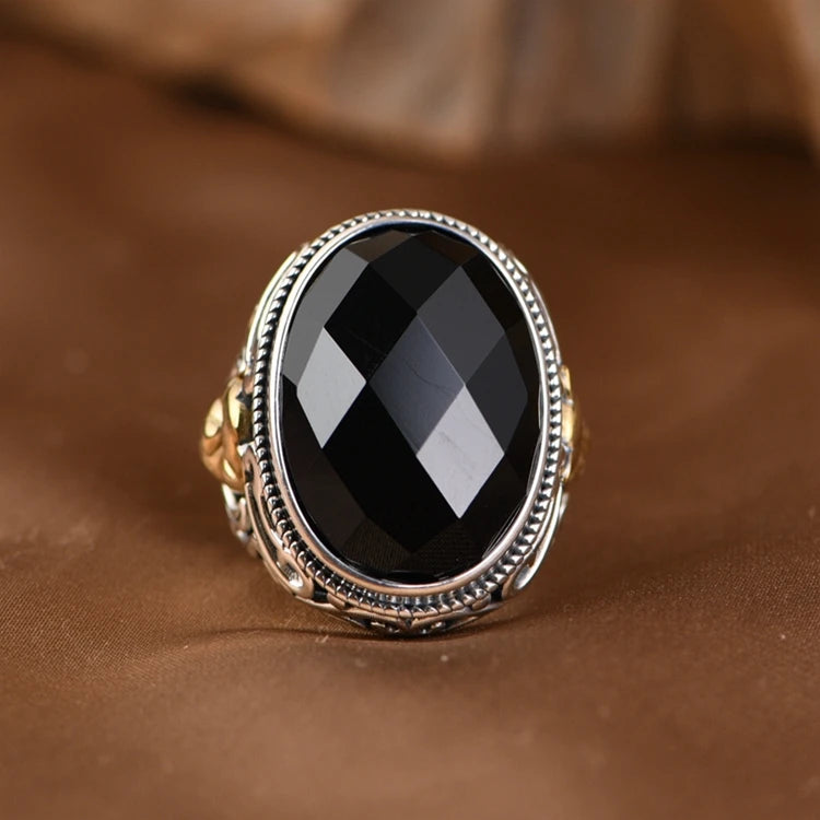 Lion Black Agate Ring
