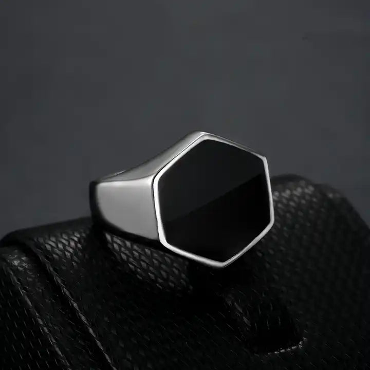 Onyx Hexagon Ring