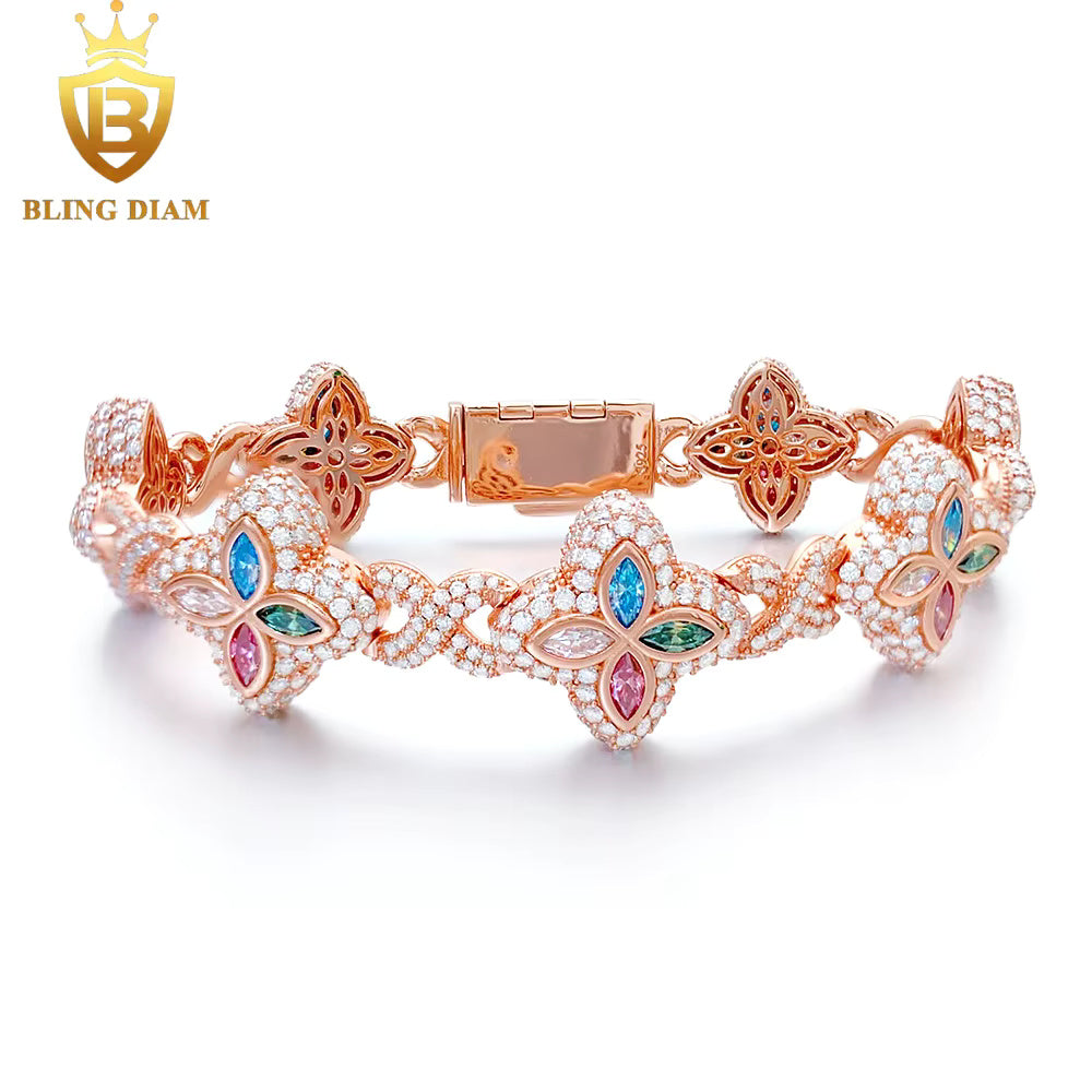 Marquise Flower Tennis Bracelet - 9mm Moissanite - Sterling Silver