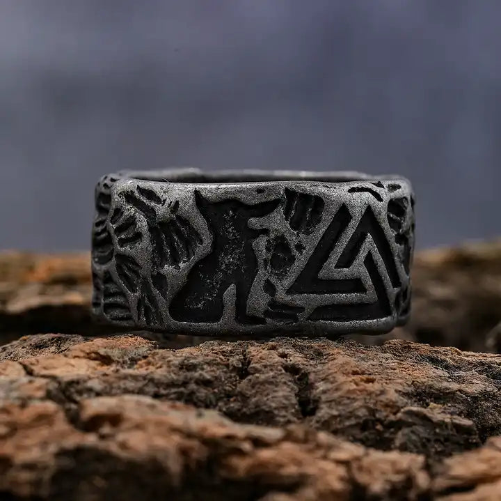 The Knot of The Slan Valknut Fenrir Wolf Signet ring