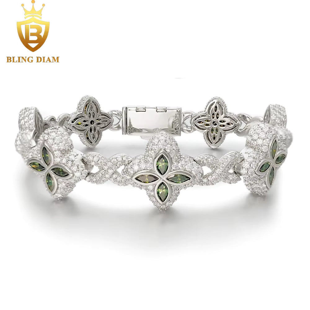 Marquise Flower Tennis Bracelet - 9mm Moissanite - Sterling Silver
