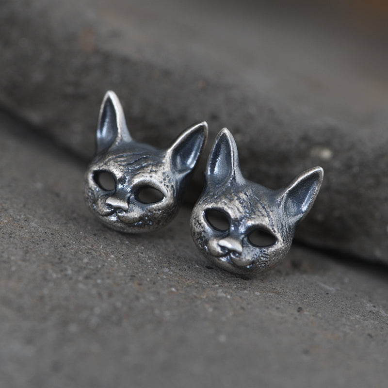 Cat Head Stud Earrings