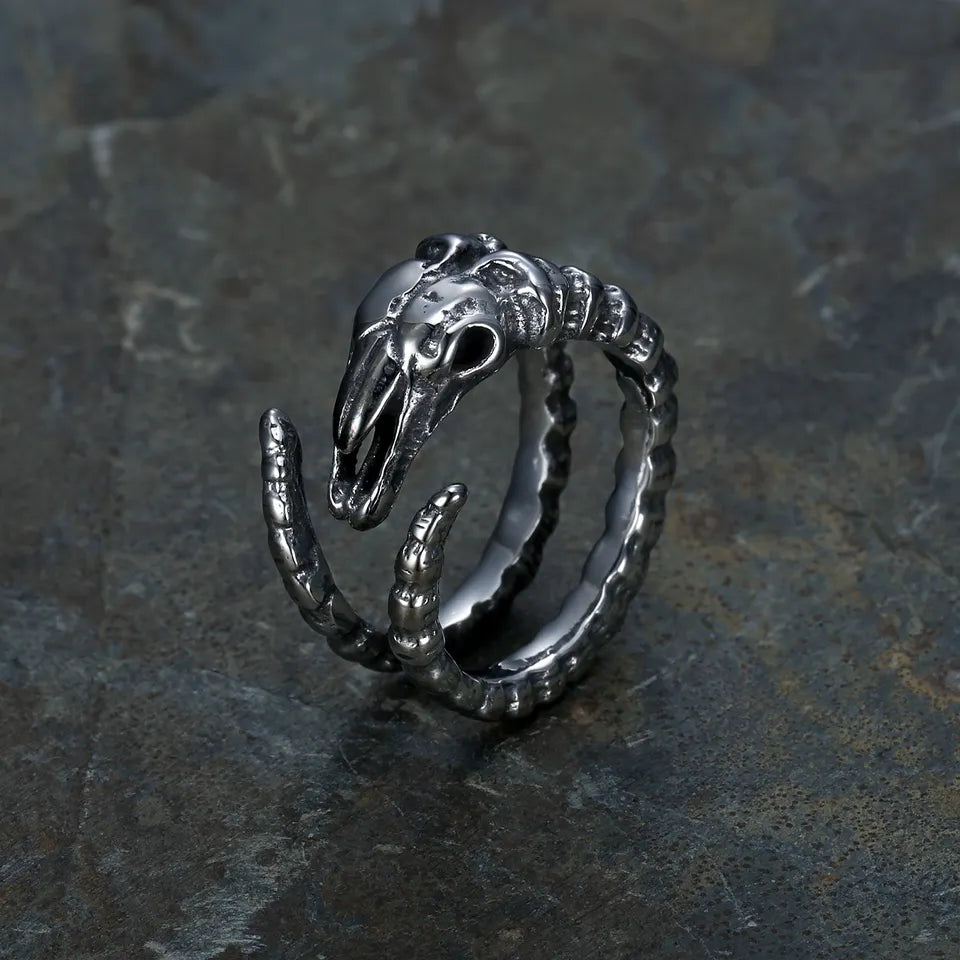 Wrapped horn goat skull ring