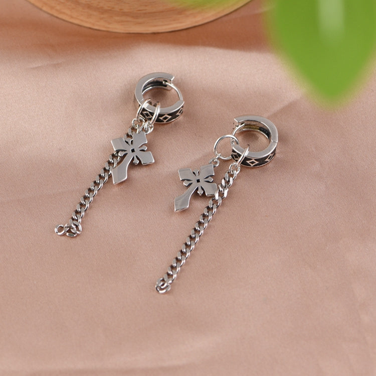 Chain Cross Drop Oil Stud Earrings