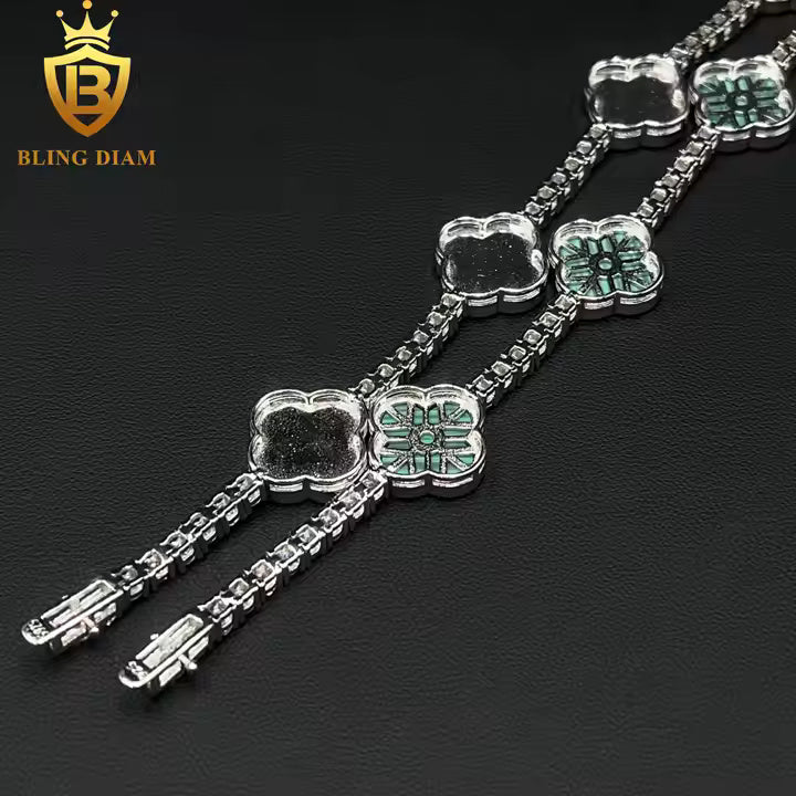 Two-Tone Clover Tennis Bracelet | Pink & Malachite | 925 Silver
