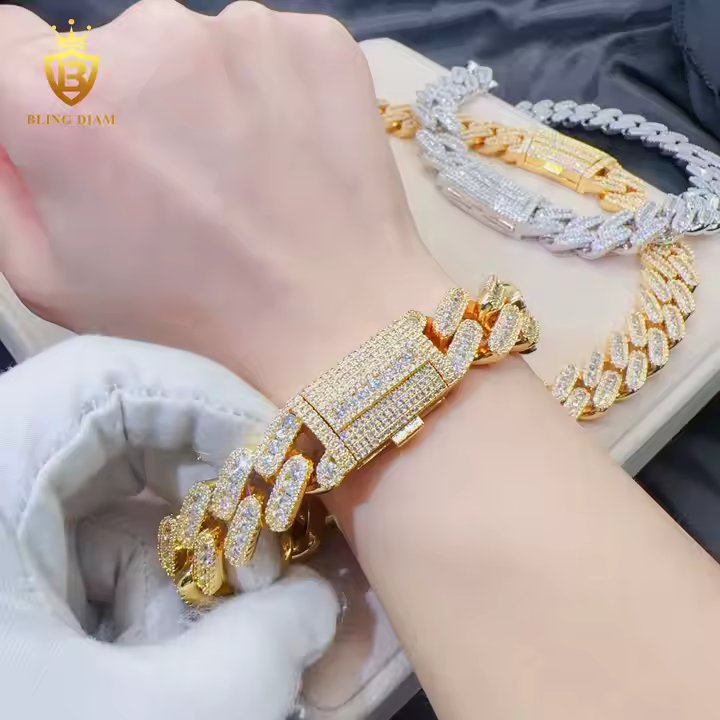 Wide Cuban Link Chain - 15mm CZ Diamond, 14K Gold Plated
