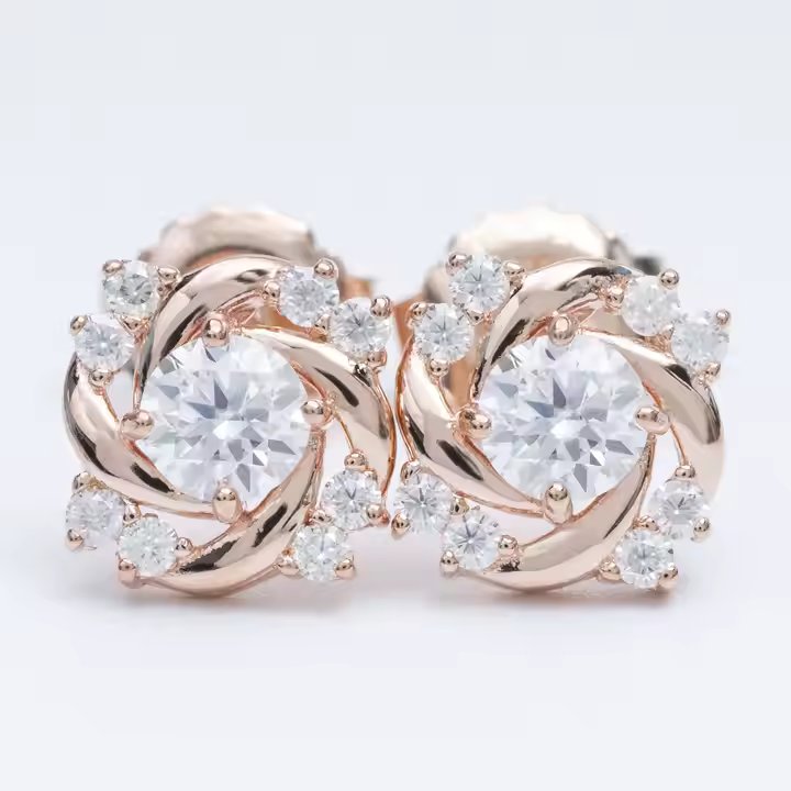 Spiral Twist VVS Moissanite Stud Earrings | Available in Rose Gold, Gold & Silver