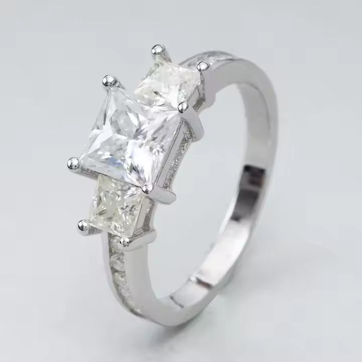 Wedding Ring - Princess Cut VVS Moissanite, Sterling Silver/Gold/Rose Gold