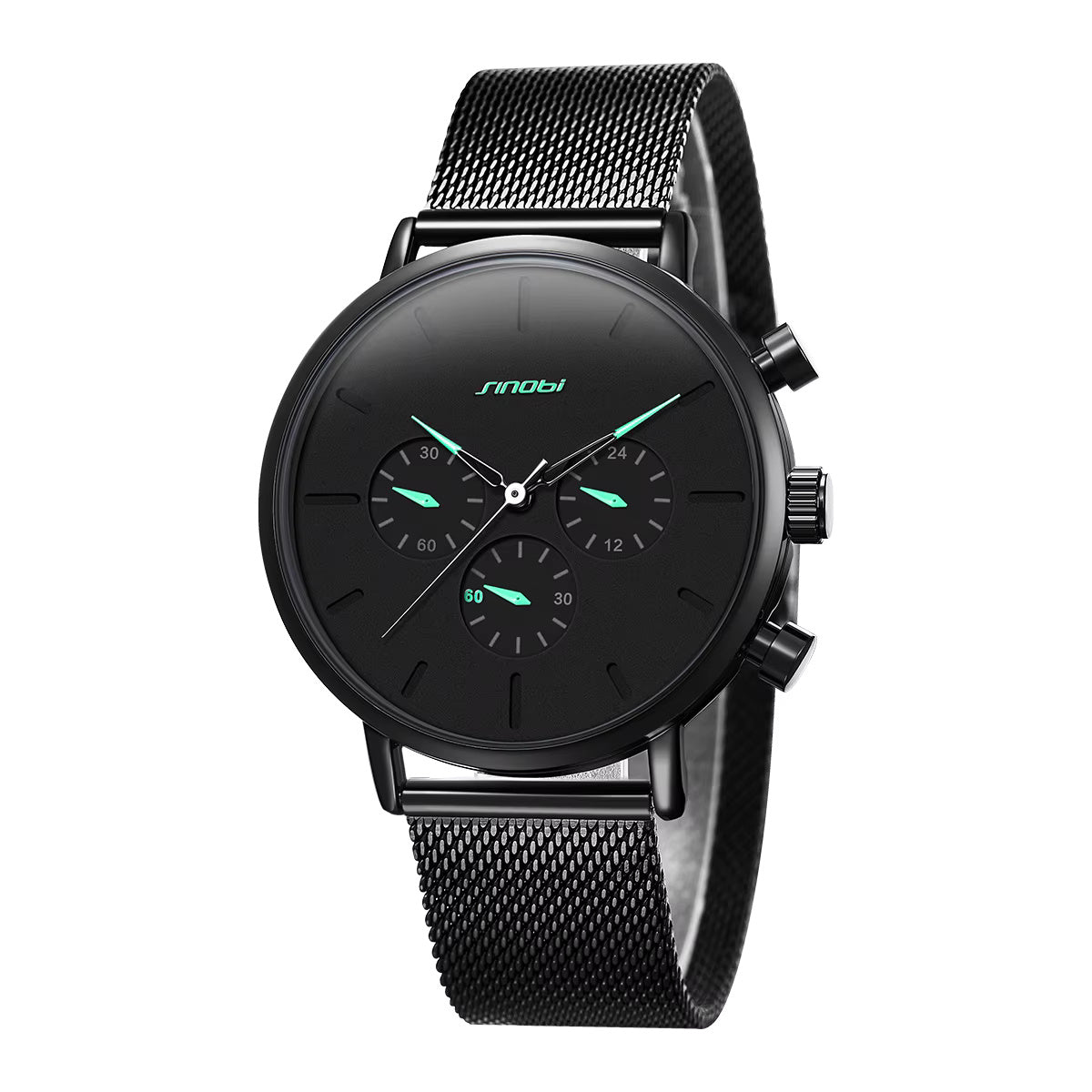 Smooth Black Chronograph Watch with Green Hands