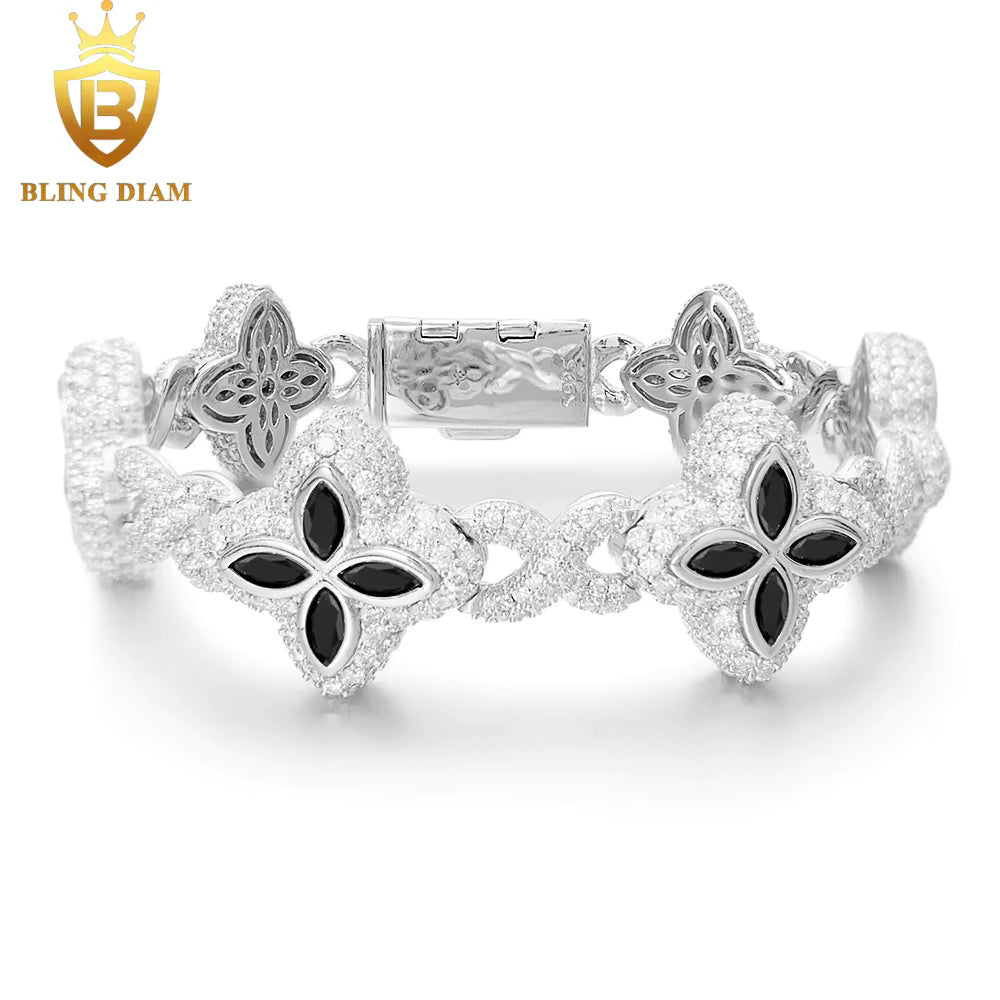 Marquise Flower Tennis Bracelet - 9mm Moissanite - Sterling Silver