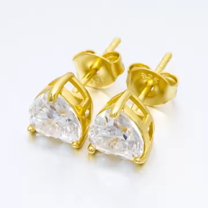 Heart Stud Earrings - 6.5mm VVS Moissanite, Sterling Silver