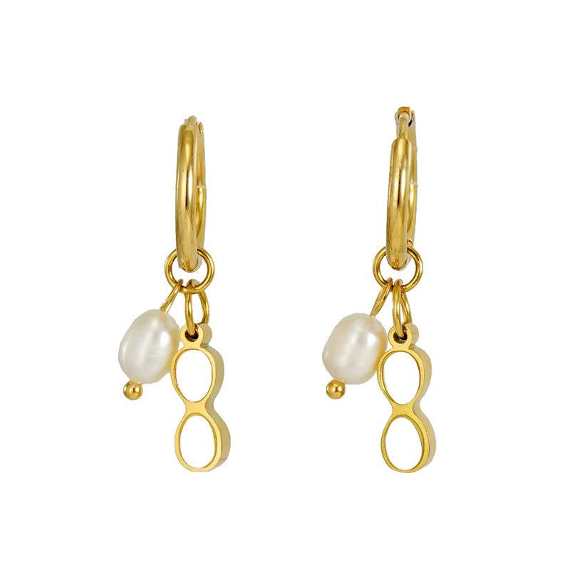 Pearl Shell Drop Dangle Huggie Hoop Earrings