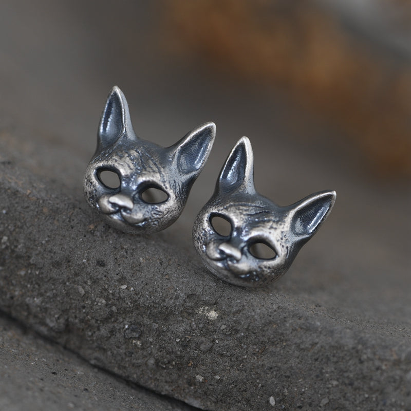 Cat Head Stud Earrings