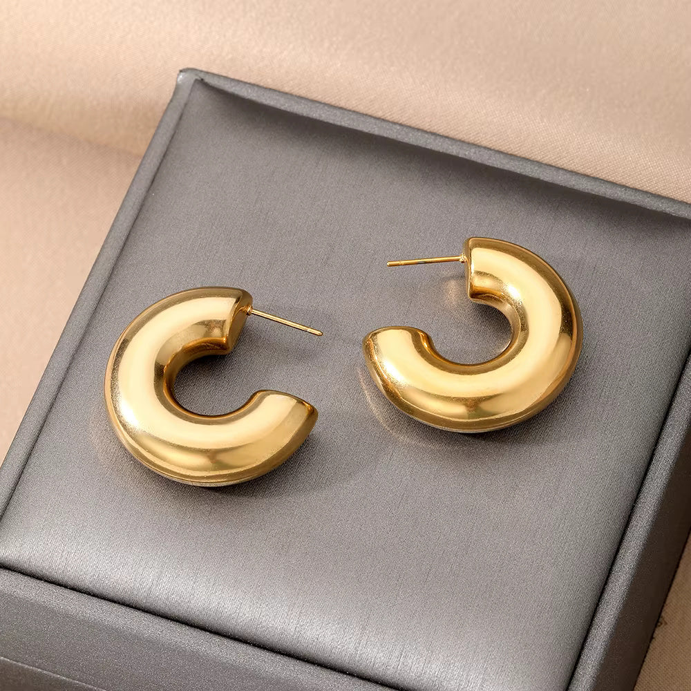 Twist Rope Round Chunky Hoop Gold Earring