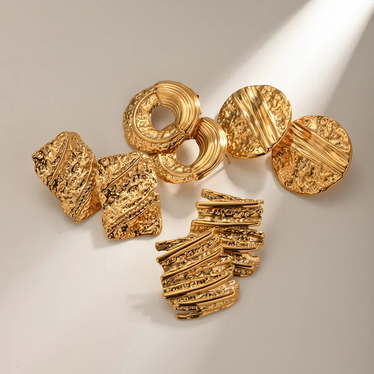 Irregular Hammered Chunky Round Square Earrings