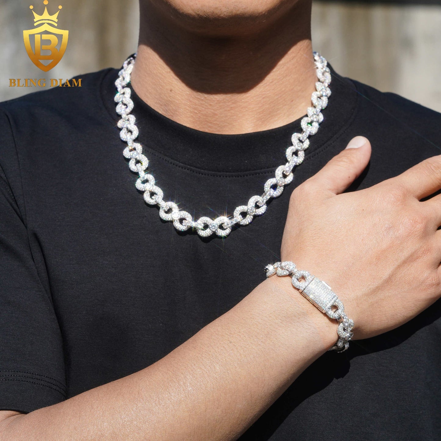 13mm 925 Sterling Silver moissanite chain
