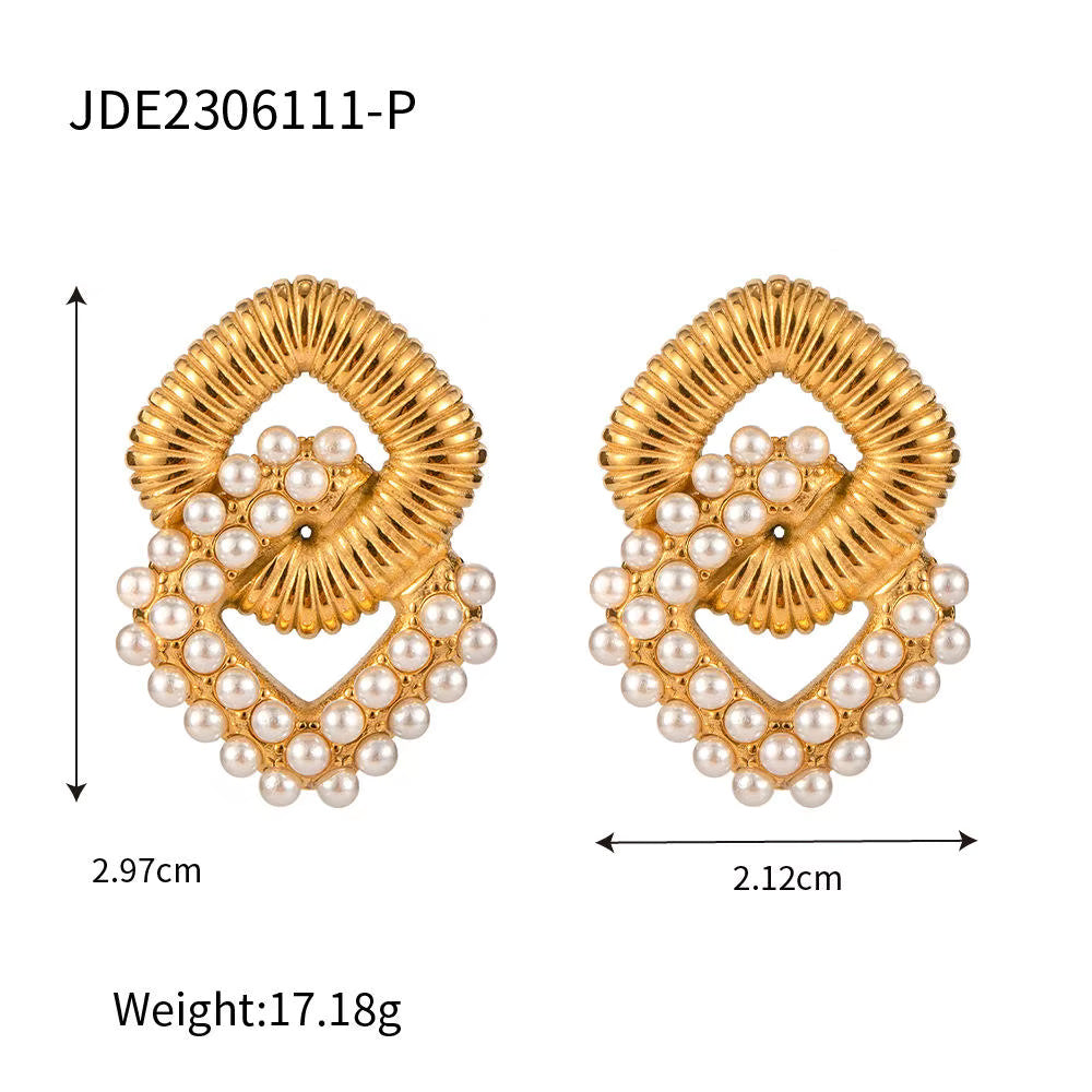 Inlaid Zircon Pearl Geometric Stud Earrings