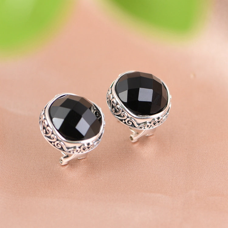 Black Agate Round Earrings