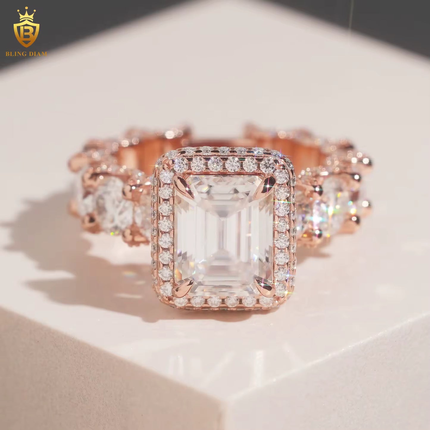 Emerald-cut moissanite ring