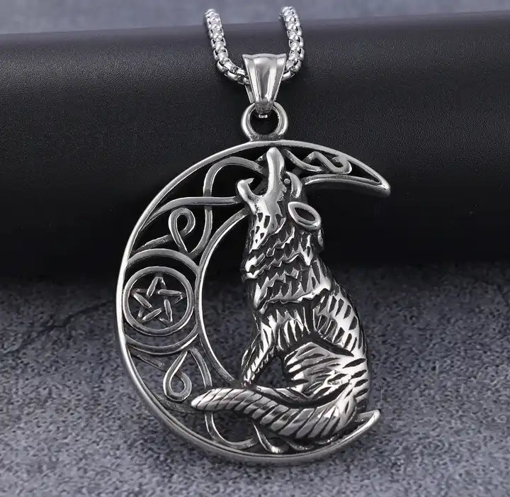 Howling Moon Wolf Pendant