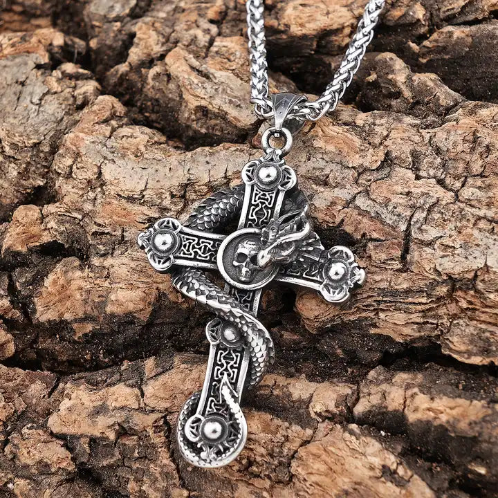Snake Wrapped Cross Pendant