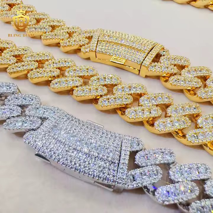 Wide Cuban Link Chain - 15mm CZ Diamond, 14K Gold Plated