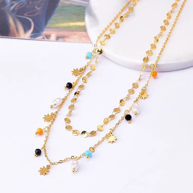 Sunburst Pearl Charm Necklace