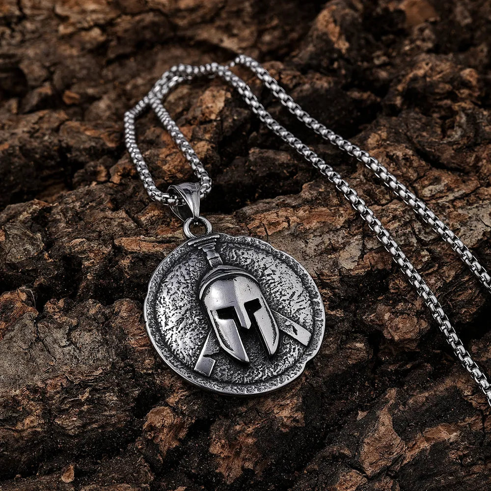 Spartan Helmet Pendant | Antique Stainless Steel Necklace