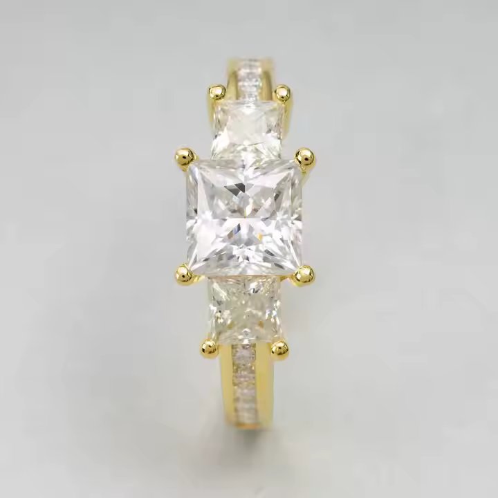 Wedding Ring - Princess Cut VVS Moissanite, Sterling Silver/Gold/Rose Gold