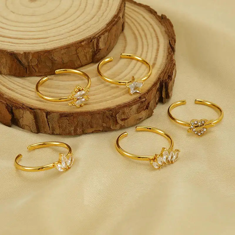 Inlaid Stones Heart Leaf Open Shiny Star Knuckle Finger Rings