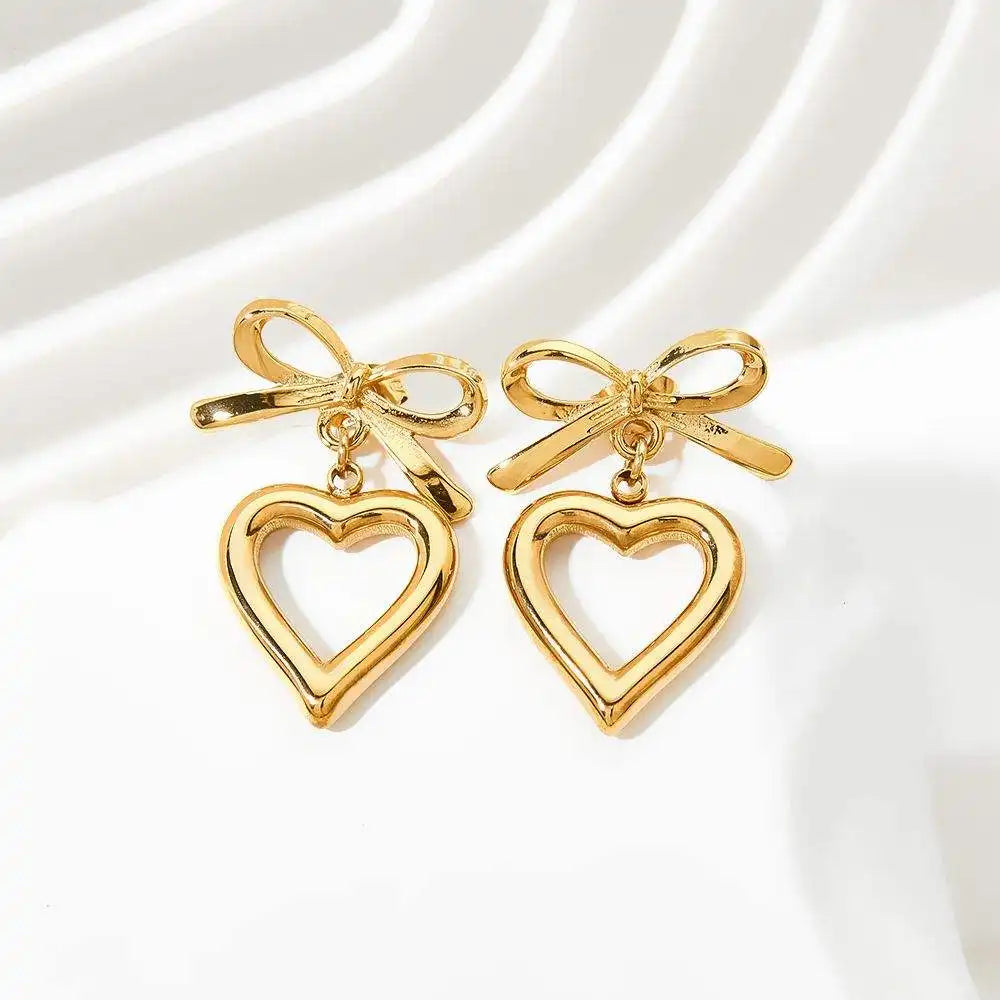 Heart Bow Pendant Luxury Drop Earrings