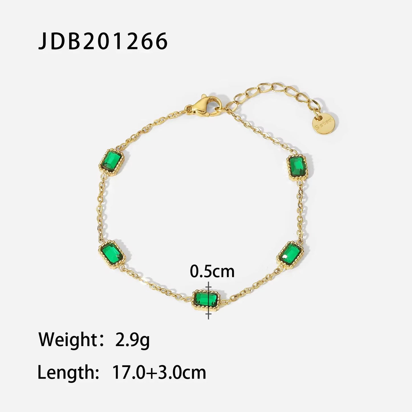 Green Cubic Zircon Heart Figaro Snake Chain Bracelet