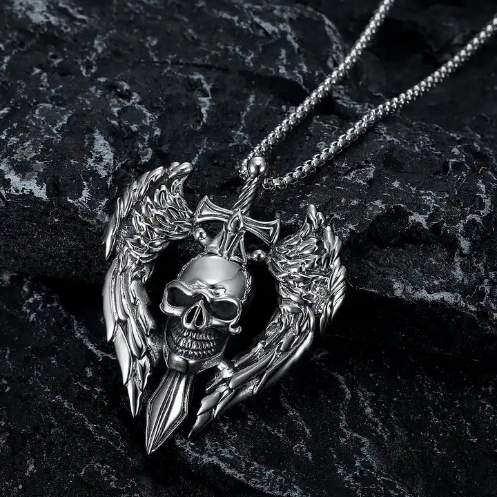 Skull & Wings Sword Pendant