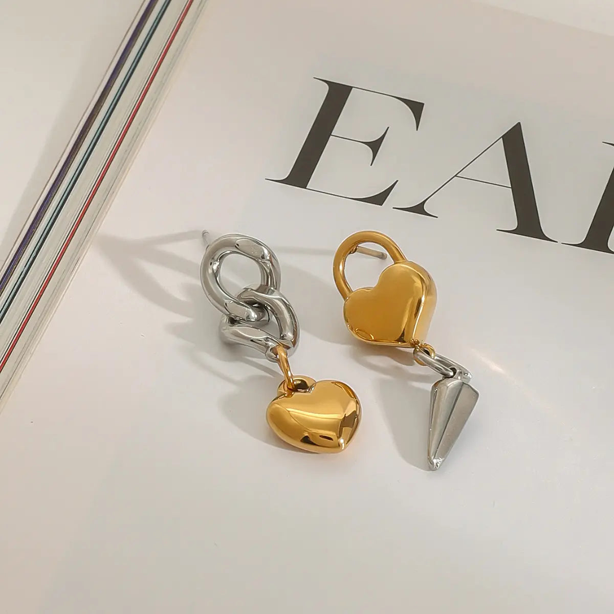 Heart-Shaped Design and Chain Earrings