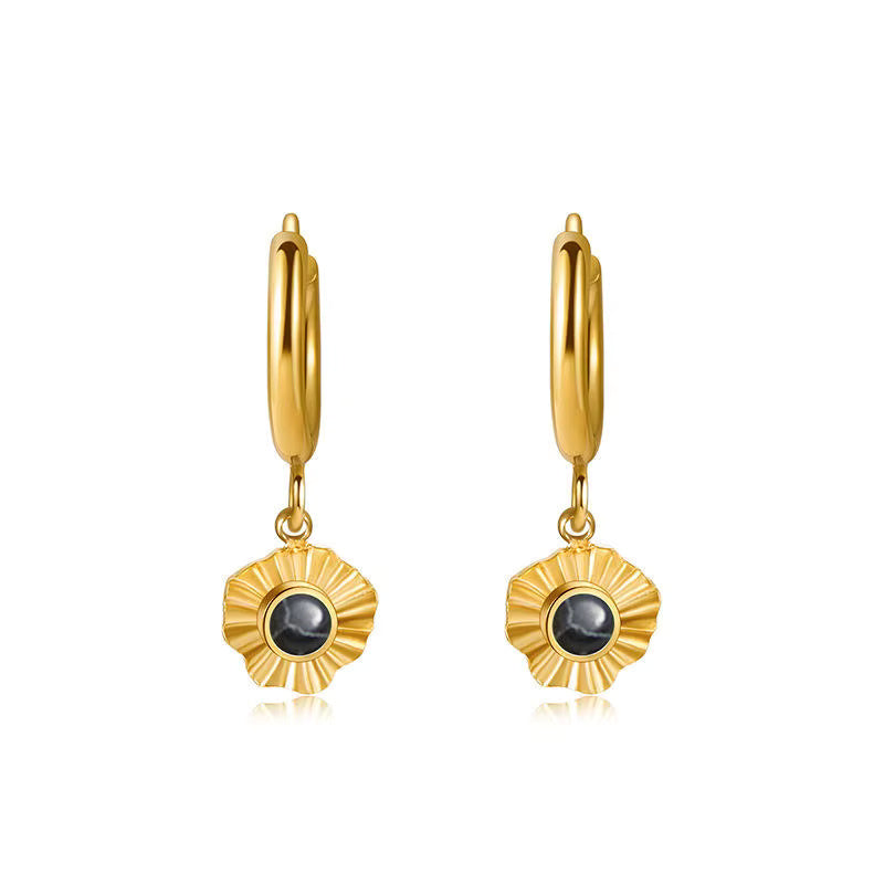 Natural Stone Drop Gold Hoop Earrings