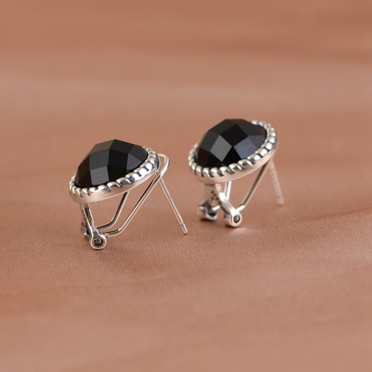 Round Black Agate Earrings