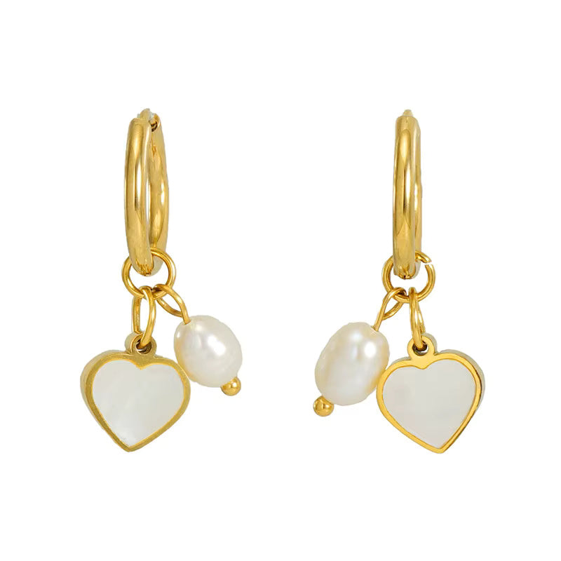Pearl Shell Drop Dangle Huggie Hoop Earrings