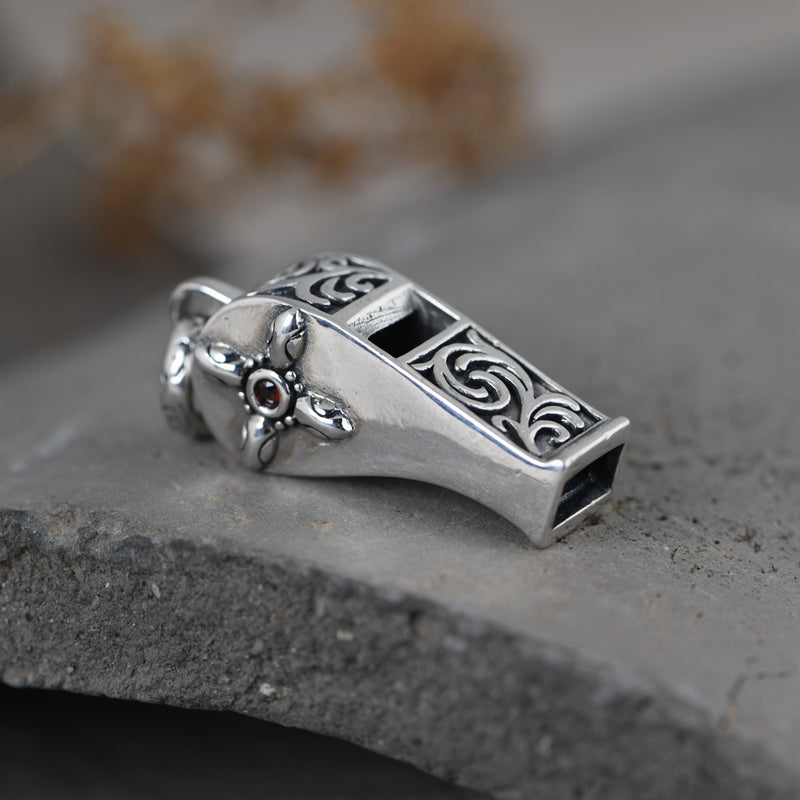 Carved Silver Whistle Necklace