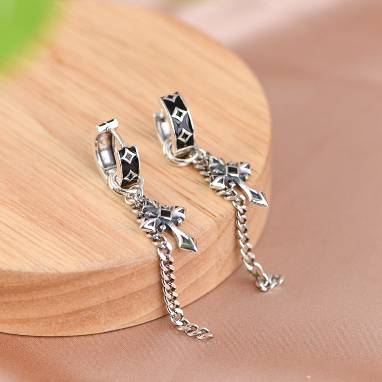 Chain Cross Drop Oil Stud Earrings