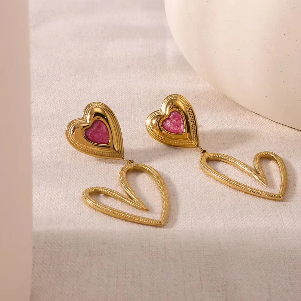 Love Heart-Shaped Drop Pink Oil Earrings