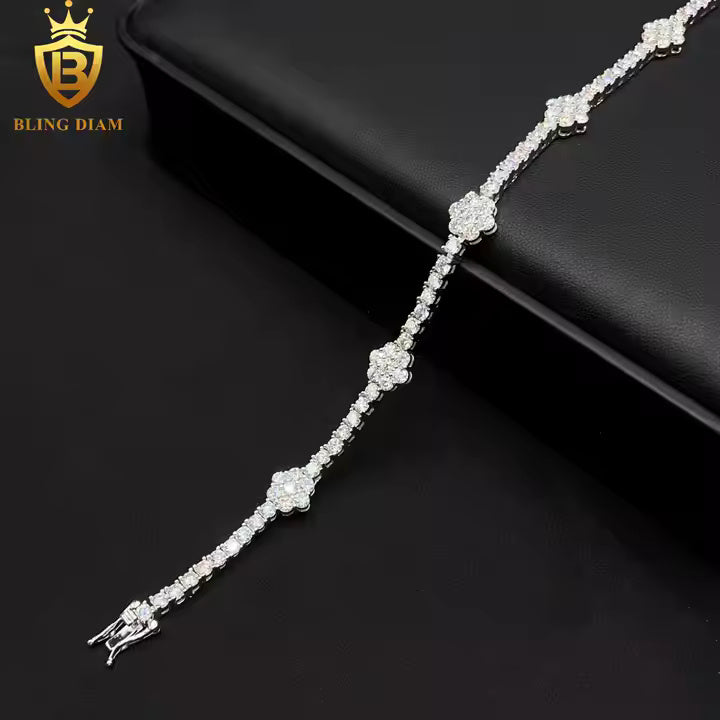 Luxury Moissanite Floral Tennis Bracelet | 3mm VVS Stones | 925 Sterling Silver