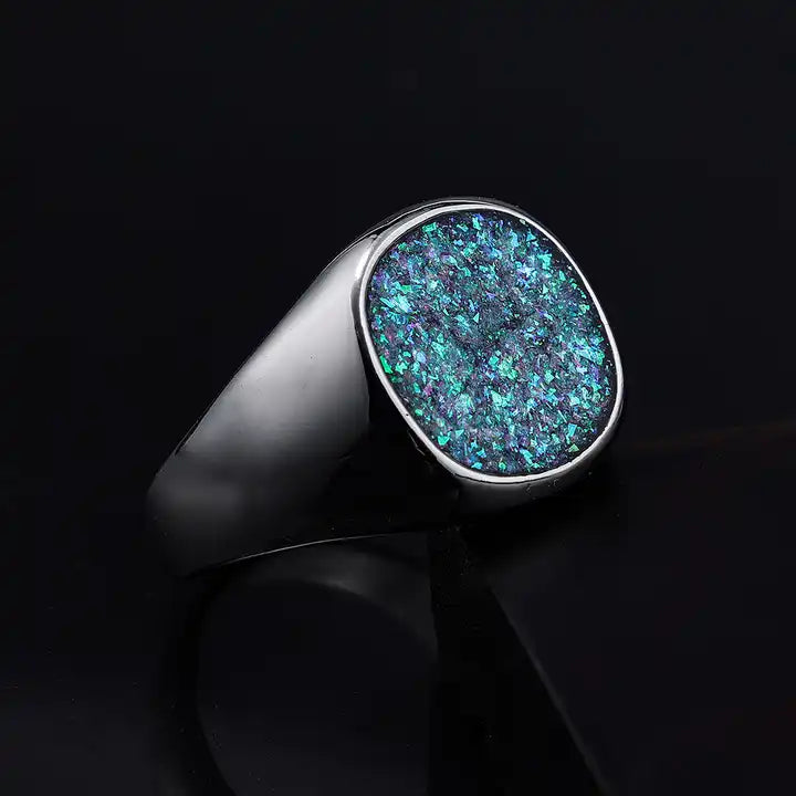 Sparkle Opal Inlay Enamel Signet Ring