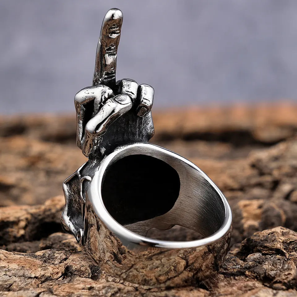 Middle Finger Skull Ring