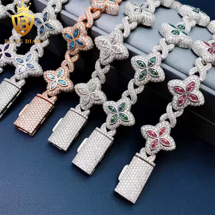 Marquise Flower Tennis Bracelet - 9mm Moissanite - Sterling Silver