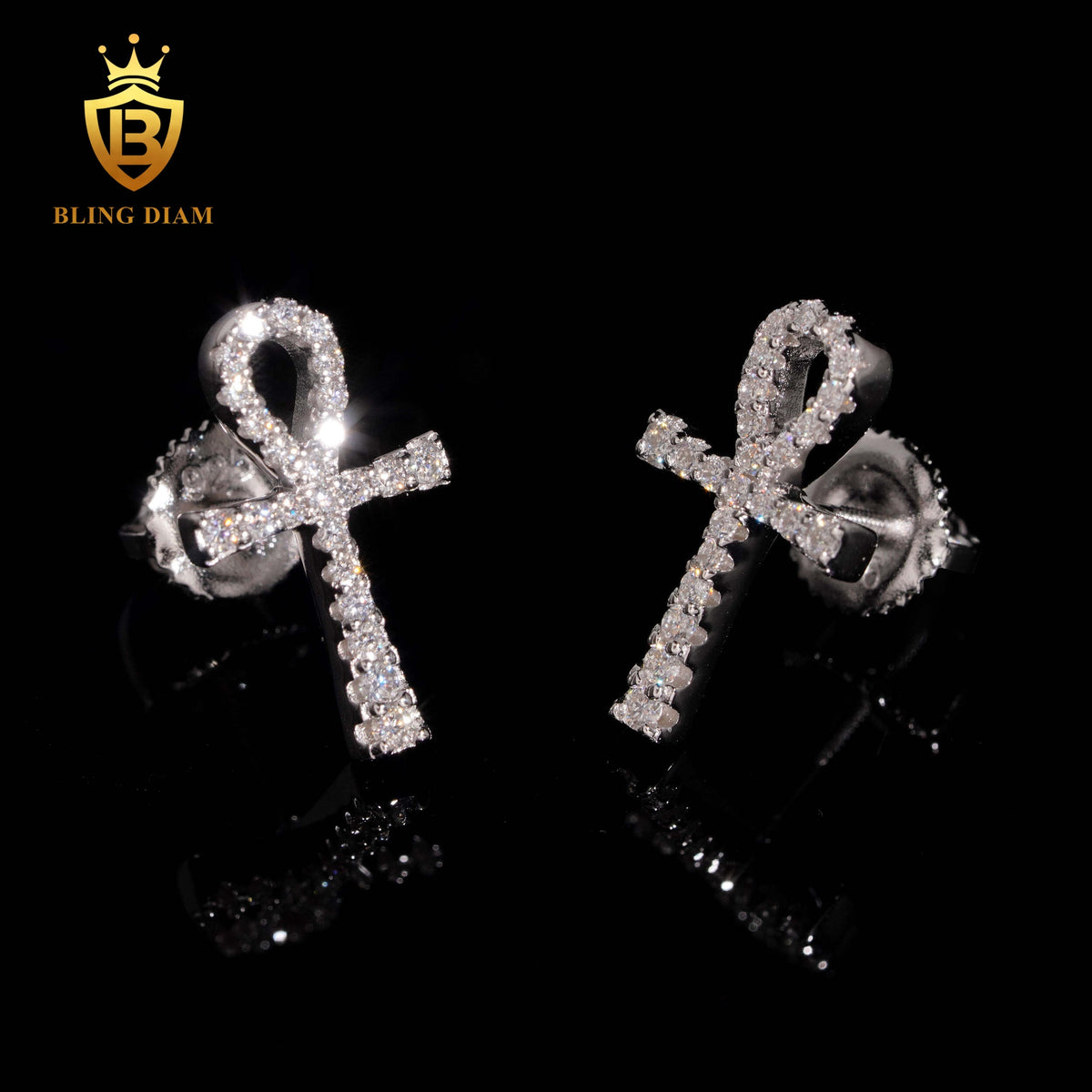 Iced-Out Moissanite Cross Stud Earrings