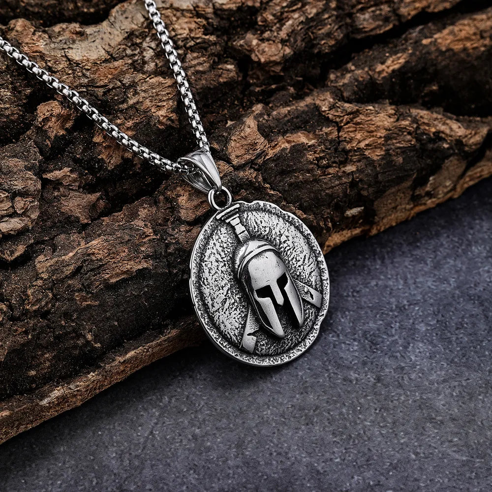 Spartan Helmet Pendant | Antique Stainless Steel Necklace