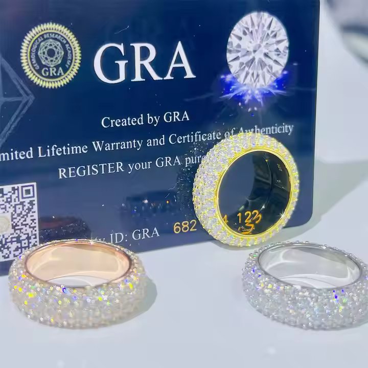 Ring - 5 Row VVS Moissanite, Sterling Silver/Gold/Rose Gold