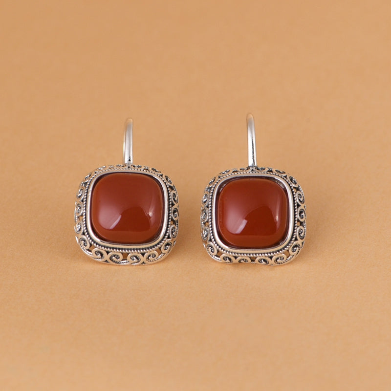 Red Agate Square Earrings