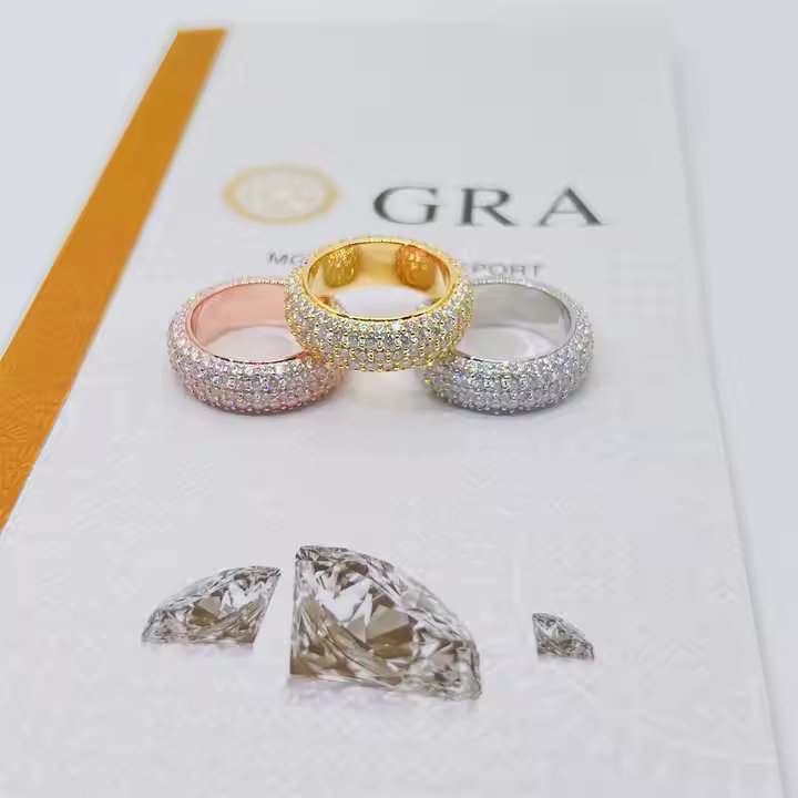 Ring - 5 Row VVS Moissanite, Sterling Silver/Gold/Rose Gold